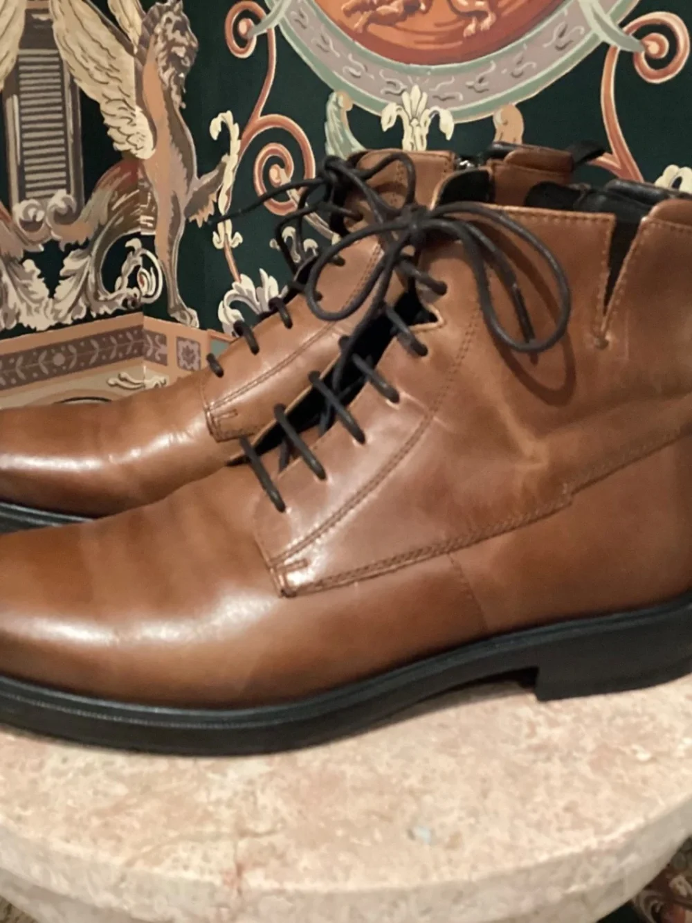 GEOX MEN’S LEATHER LACE-UP BOOT/ZIP SIDE ENTRY - BROWN - SIZE 42EU